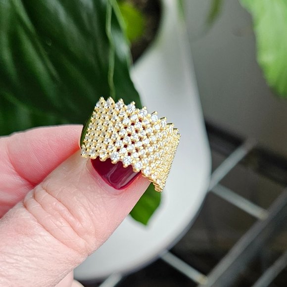 Savvy Cie 18K Gold Over Sterling Silver Band with Cubic Zirconia Stones - Picture 3 of 12